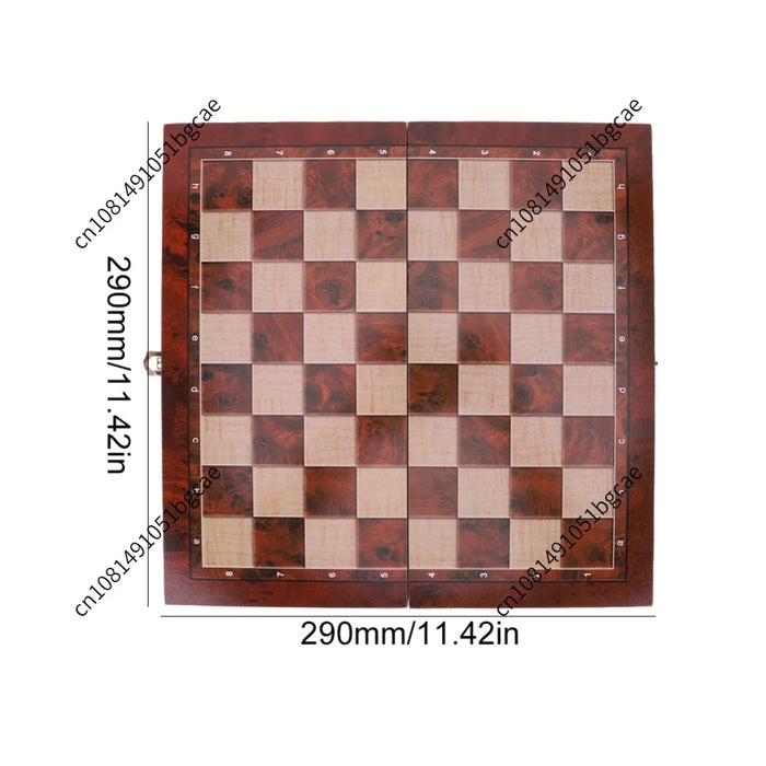 Foldable 3-in-1 Wooden Chess Set — Chess, Checkers & Backgammon, 29×29cm Travel Board