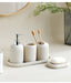 5‑Piece Bathroom Accessory Set — Dispenser, Toothbrush Holder, Tumbler, Tray & Soap Dish (Beige or Grey)