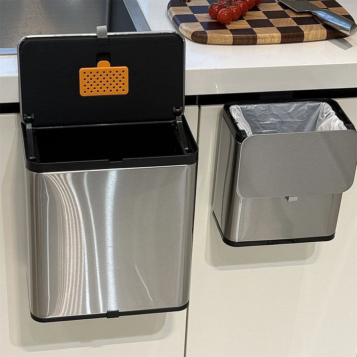 Wall-Mounted Stainless Steel Kitchen Bin — No-Bend-Over, Press-On Lid
