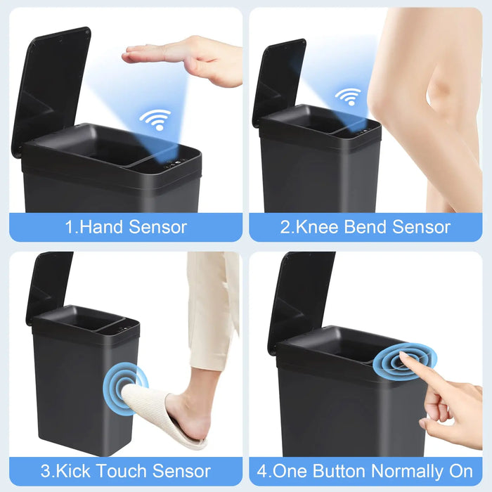 12L Touchless Sensor Bin — Slim Motion-Activated Lid for Bathroom, Kitchen & Office