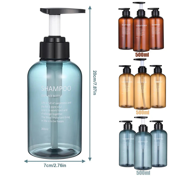 Refillable Pump Dispenser Set for Shampoo, Conditioner & Body Wash — 500 ml (1 or 3 pack)
