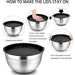 6-Piece Stainless Steel Nesting Mixing Bowls with Black Lids and Non-Slip Bases