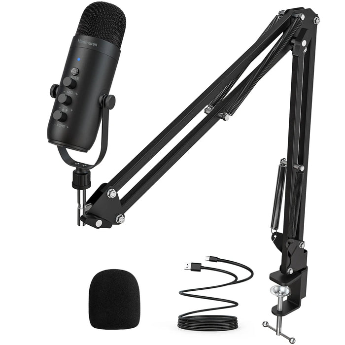 USB Cardioid Condenser Microphone Kit with Boom Arm — Plug-and-Play for Podcasting & Streaming