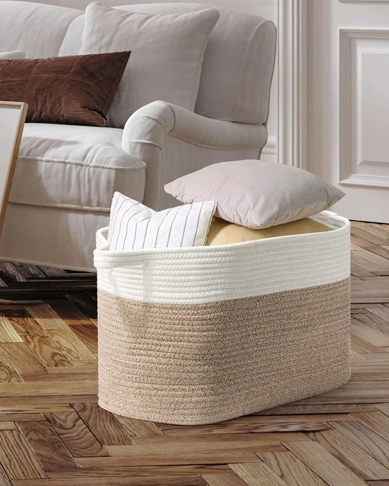 Large Cotton Rope Storage Basket – Foldable Laundry & Blanket Bin (55×38×30cm)