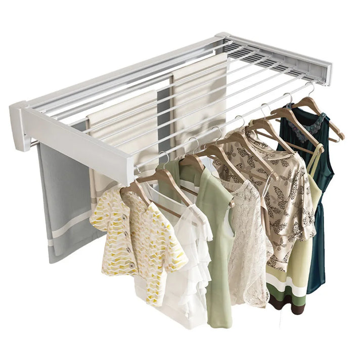 Folding Telescopic Wall-Mounted Towel & Clothes Rack — PVC, Extendable (White/Silver)