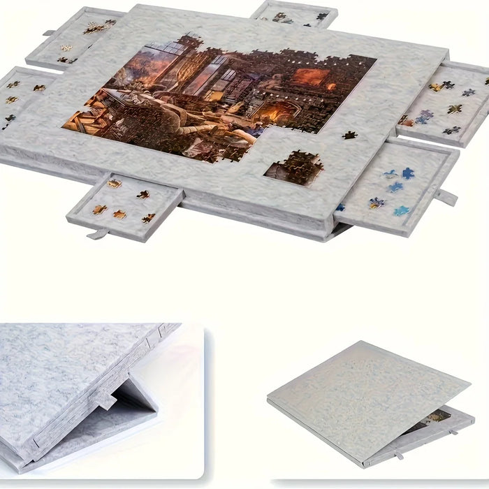 Professional Jigsaw Puzzle Table – 6 Drawers, Felt Board, Holds 1,000 Pieces, Display Lid & Stand