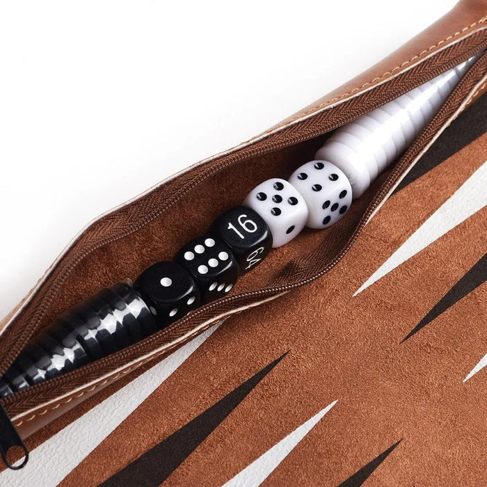 Portable Foldable Backgammon Travel Set — PU Leather Roll-Up Board with Pieces & Dice