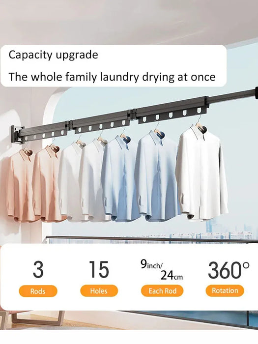 Aluminium Folding Wall-Mounted Drying Rack — Space-Saving Collapsible Clothes Hanger