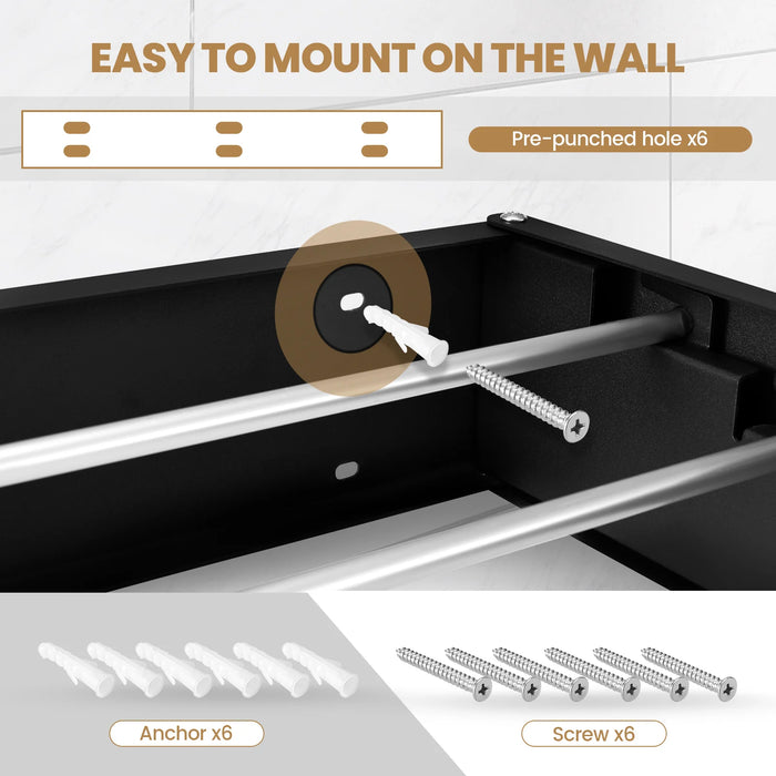 Collapsible Wall-Mounted Laundry Drying Rack — 5 aluminium rods, space-saving