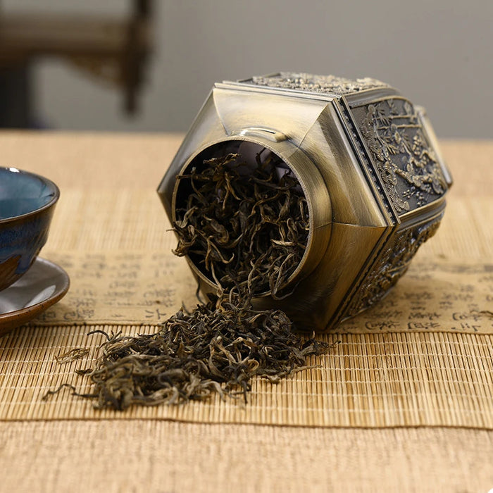 Metal Tea Caddy – Large Bronze Storage Can for Tea, Coffee & Sugar (15x6cm)