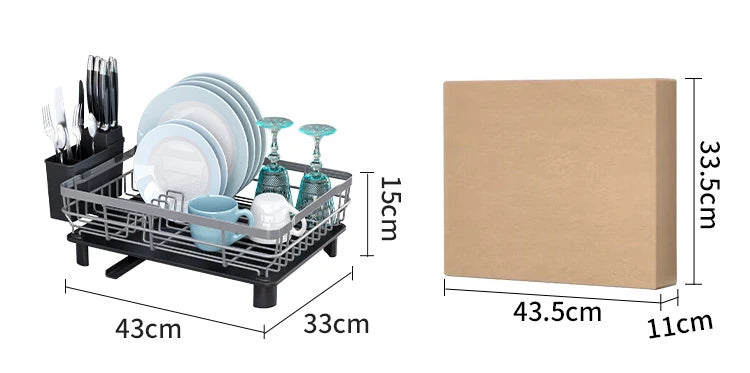 Countertop Dish Drainer with Drainboard & Utensil Organiser — Wrought Iron, Single-Layer (White/Black)