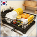 Steel 1-Tier Dish Rack with Angled Drainboard & 3-Slot Cutlery Caddy — Black