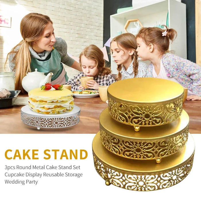 Gold Metal Cake Stand — 20/25/30cm Round Dessert Display (8cm High)