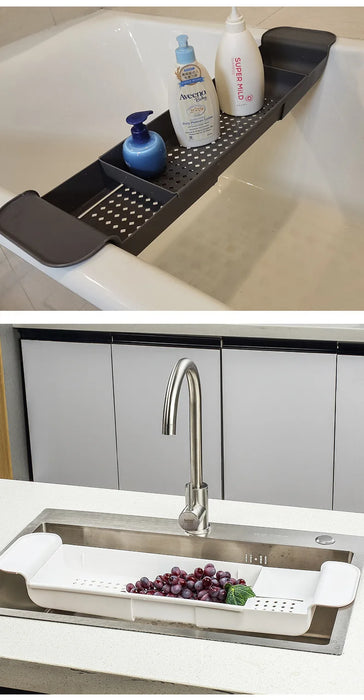 Extendable Bathtub Tray – Single‑Tier Corner Bathroom Shelf (Plastic)