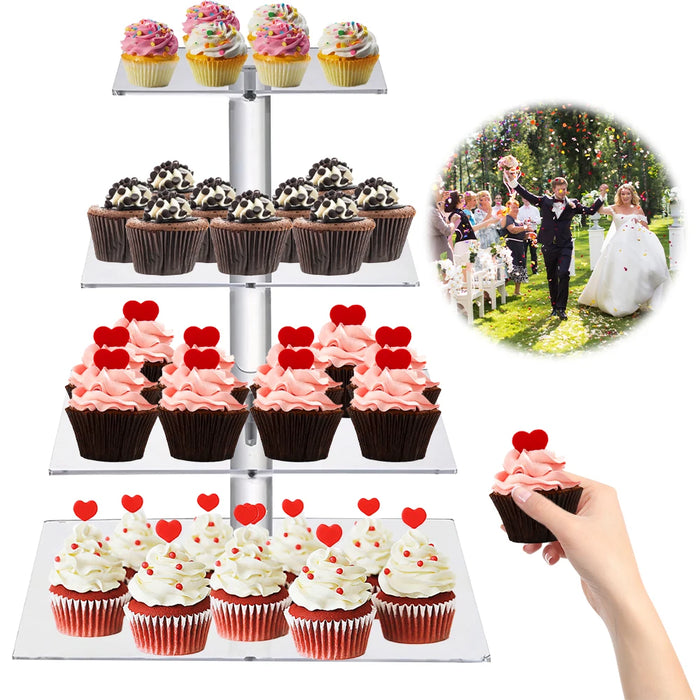 Acrylic 3/4-Tier Square Cake & Cupcake Stand with LED Lights