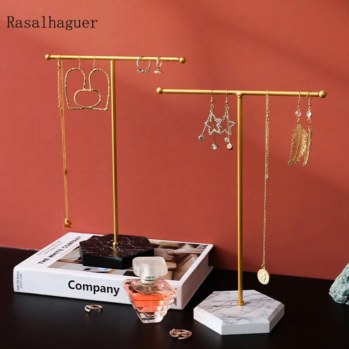 T-shaped Jewellery Display Stand — Wood & Metal, Gold and Black options
