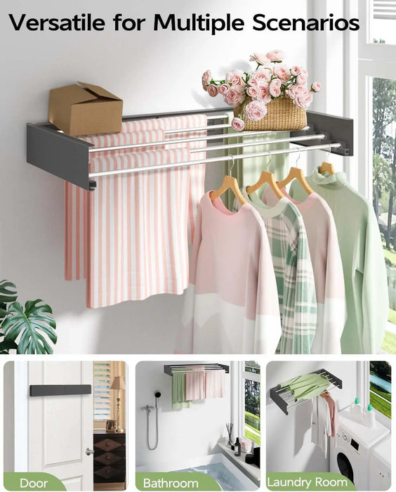 80cm Wall-Mounted Foldable Laundry Rack — 5-Rod White Stainless Steel