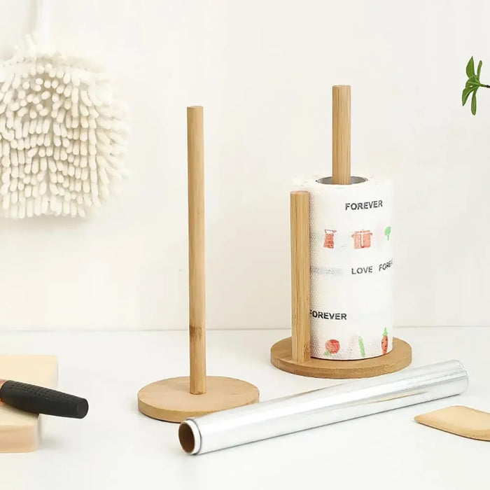 Bamboo Paper Towel Holder – Vertical Anti-Skid Tissue Stand for Kitchen & Home