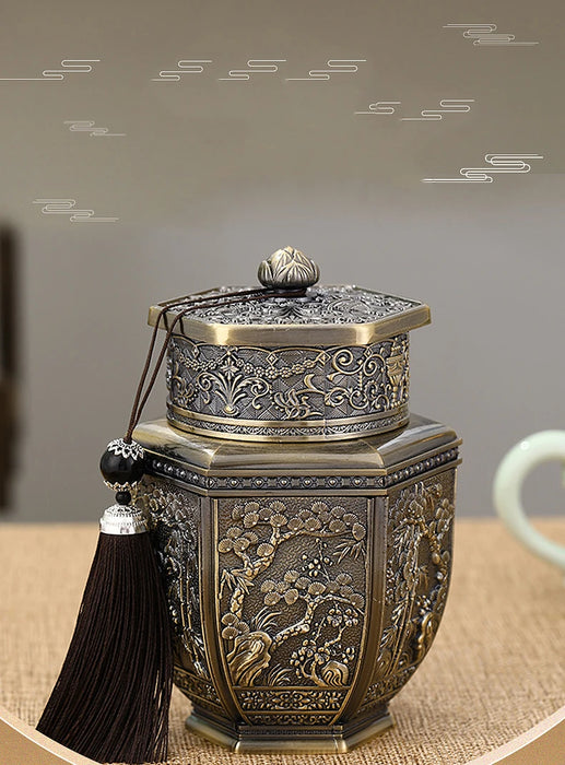 Metal Tea Caddy – Large Bronze Storage Can for Tea, Coffee & Sugar (15x6cm)