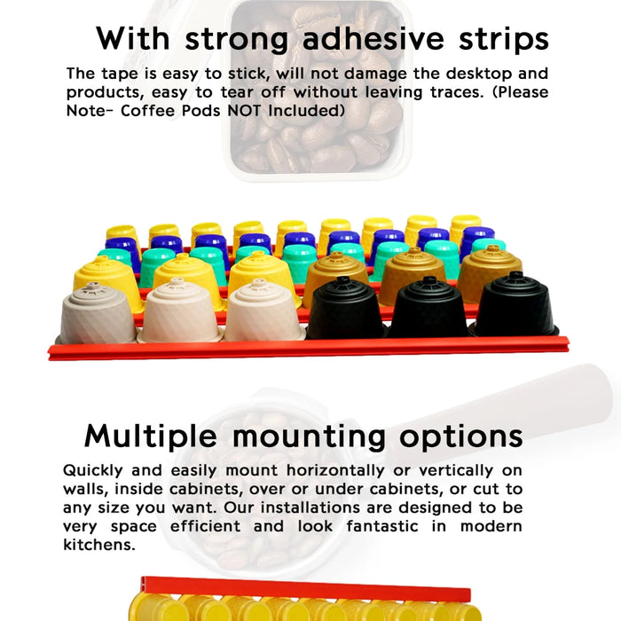 Universal Coffee Capsule Holder – 10 Adhesive Strips for K‑Cup, Nespresso, Dolce Gusto