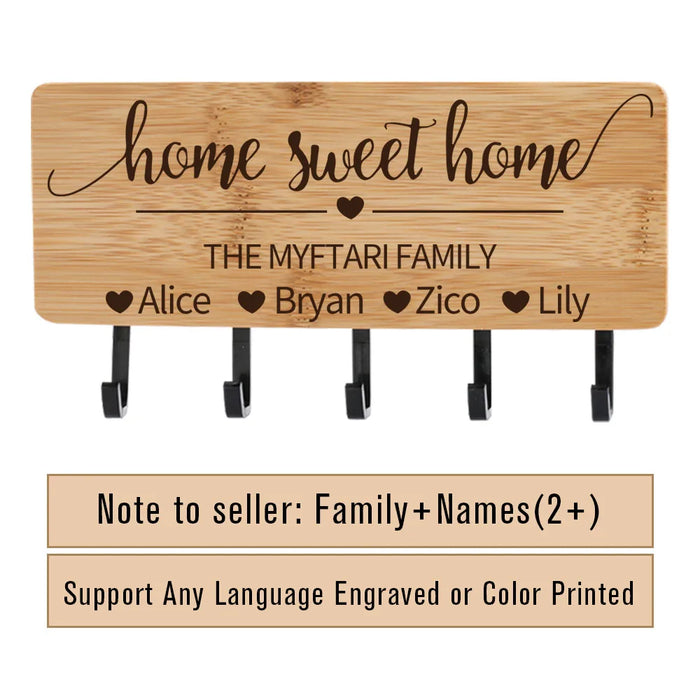 Personalised Engraved Bamboo Key Holder – 5-Hook Wall Rack