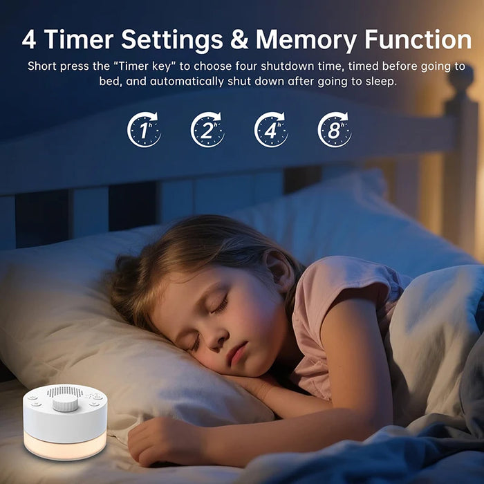 Portable White Noise Machine — 24 Soothing Sounds, Warm Night Light & Memory