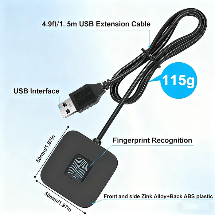 USB Fingerprint Reader for Windows Hello — 1.5m Braided Cable (Windows 11/10)