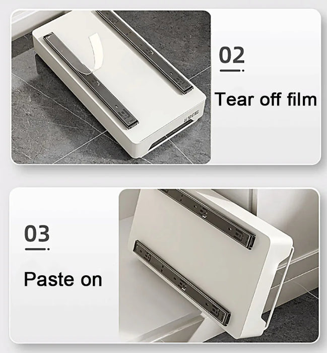 Pull-Out Kitchen Drawer Rack with Slide Rails — 43cm Stainless Steel Organiser (White)