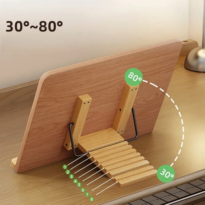 Adjustable Wooden Book Stand – Pine Reading Rack for Kids & Adults with Tablet Holder
