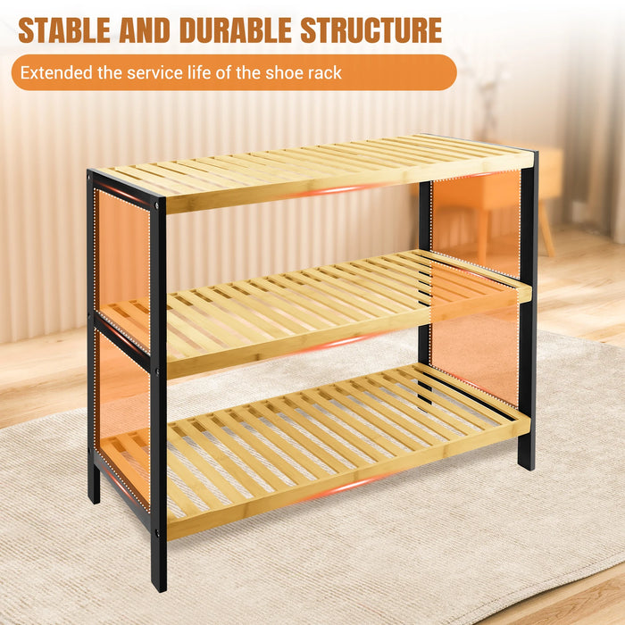 3-Tier Natural Bamboo Shoe Rack — 70 x 25 x 55 cm Space-Saving Wooden Storage