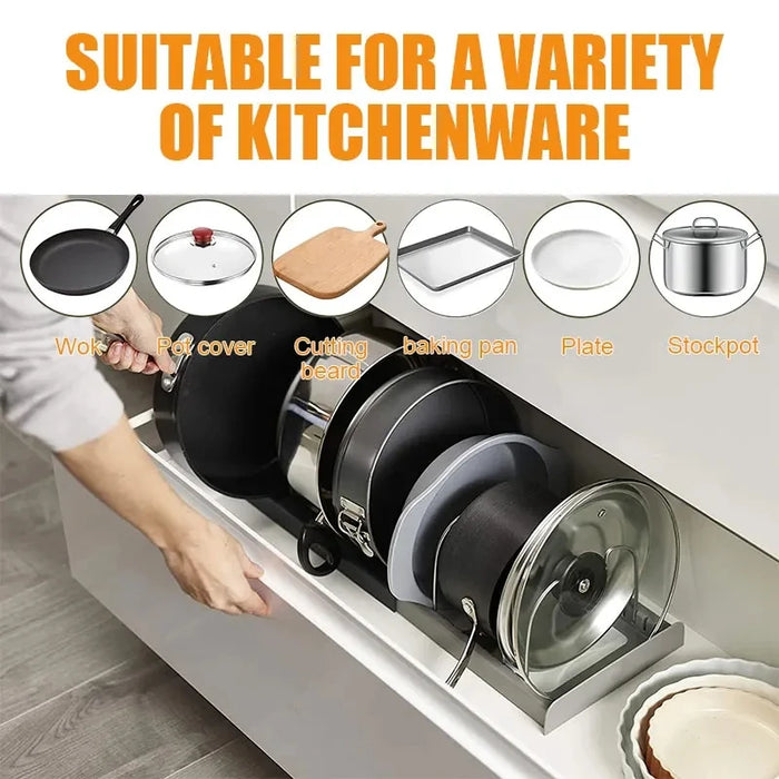 Expandable Stainless Steel Pot & Pan Rack — 7-Divider Cookware Organiser