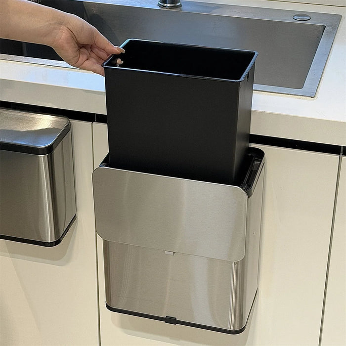 Wall-Mounted Stainless Steel Kitchen Bin — No-Bend-Over, Press-On Lid