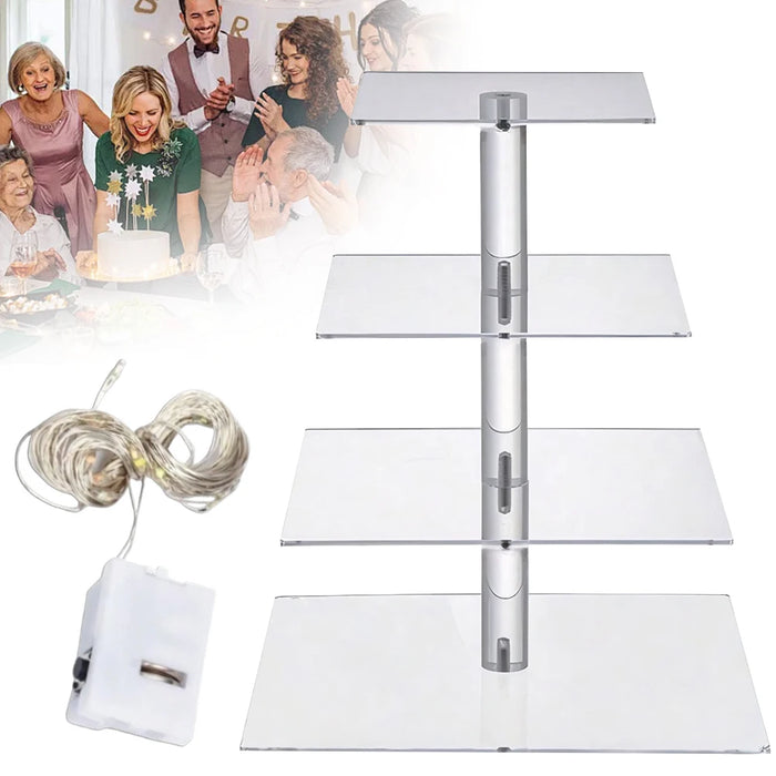 Acrylic 3/4-Tier Square Cake & Cupcake Stand with LED Lights