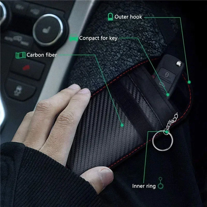 RFID Signal-Blocking Key Pouch — Carbon Fibre Faraday Key Fob Protector