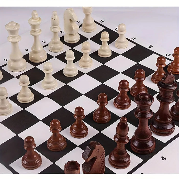 32-Piece Wooden Chess Set with Leather Board — King 110mm (Model 4in)