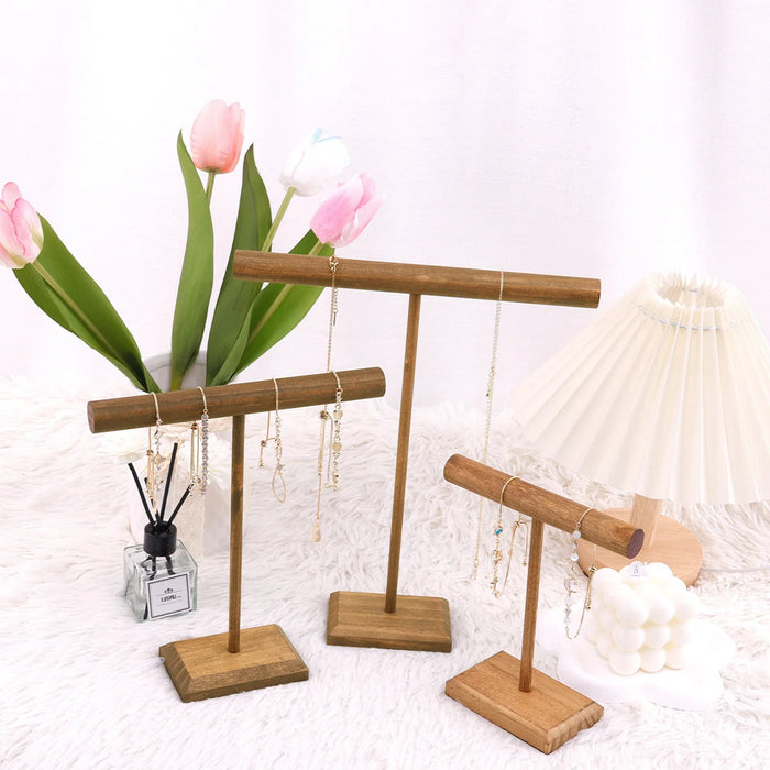 Wooden Jewellery T-Bar Bracelet Display Stand - Desktop Rack for Bracelets & Watches (S/M/L/3pcs)