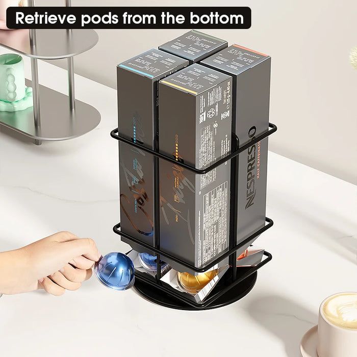 40‑Pod VertuoLine Carousel Pod Holder — 360° Rotating Wire Stand, Black