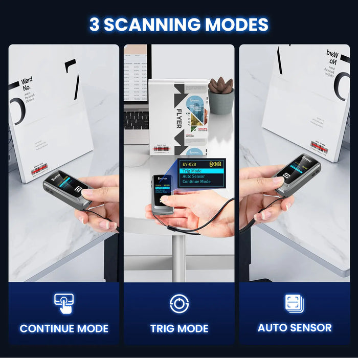 EY-028P QR Code Scanner with 1" Colour LCD — Portable Bluetooth 1D/2D Barcode Reader (iPhone, iPad, Android, PC, POS)