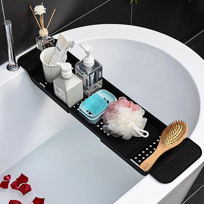Extendable Bath Shelf Tray with Anti-Slip Phone & Tablet Holder — White or Grey