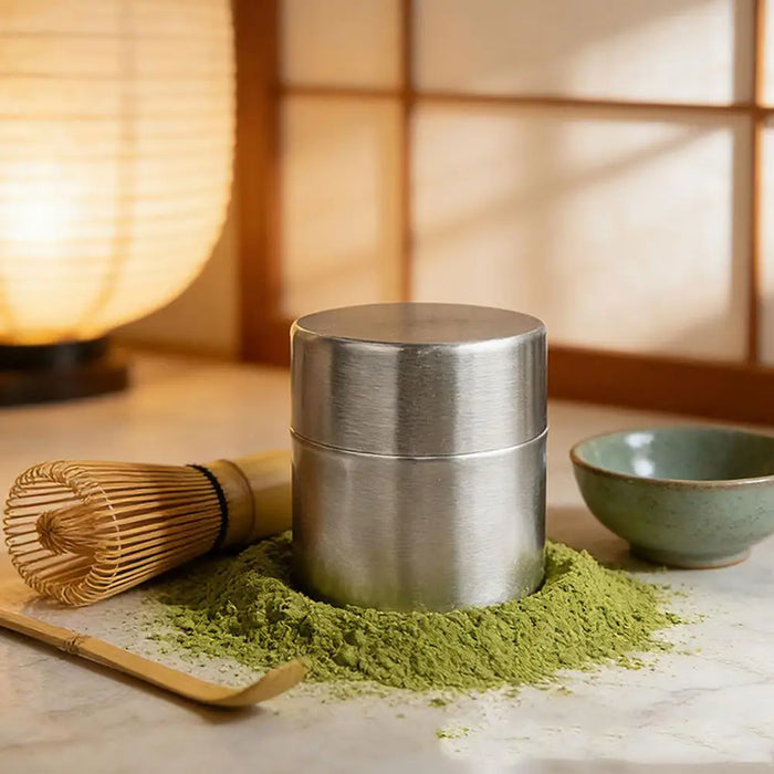 304 Stainless Steel Matcha Jar with 40‑Mesh Sieve — Airtight Tea & Powder Canister