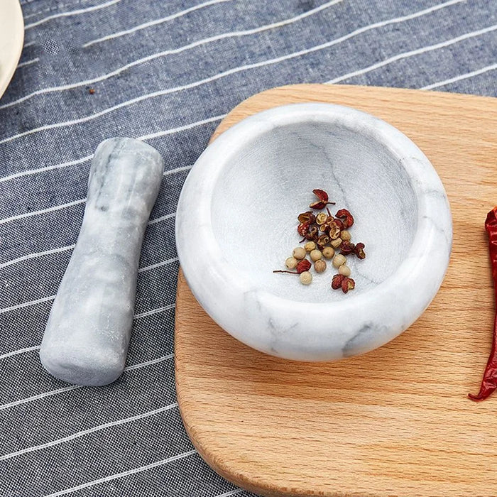 Marble Mortar & Pestle — White Marble Herb and Spice Grinder