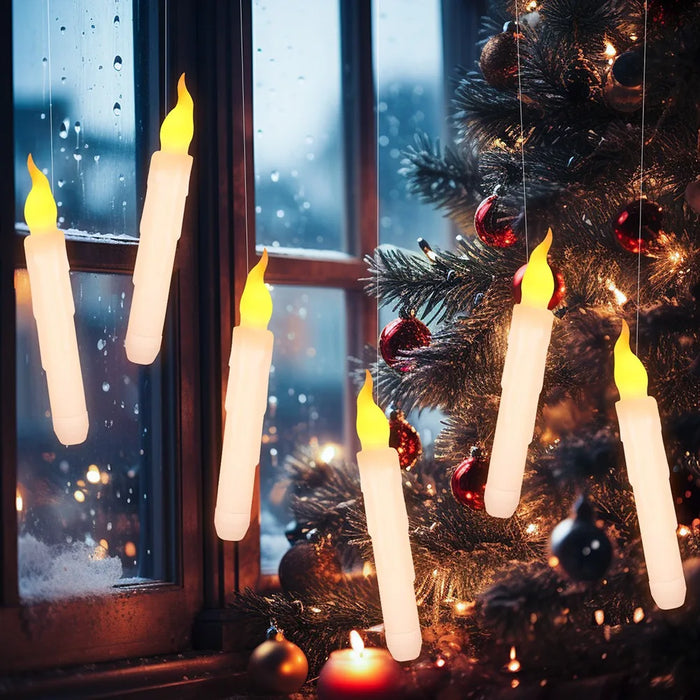 12-Pack Floating LED Taper Candles with Magic Wand Remote — Flameless Flicker Lights
