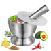 18/8 (304) Stainless Steel Mortar & Pestle Set with Non-Slip Base - Silver