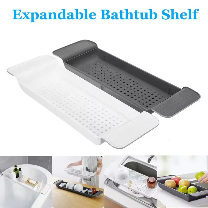 Extendable Bathtub Tray – Single‑Tier Corner Bathroom Shelf (Plastic)