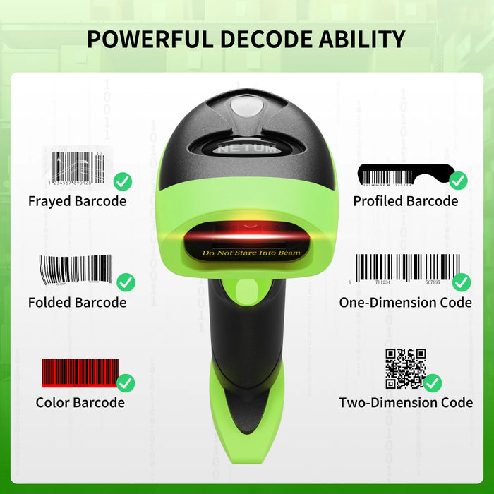 L8BL Wireless 2D Barcode Scanner — Bluetooth & 2.4GHz, USB Plug-and-Play