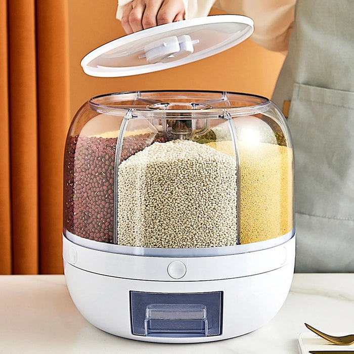 6-Compartment Rotating Grain Dispenser — Sealed, Insect-Proof Kitchen Storage