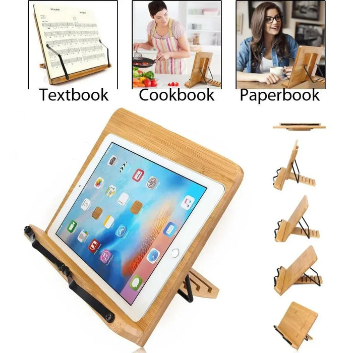 Bamboo Adjustable Book Stand – Portable Folding Book & Cookbook Holder 28×20cm
