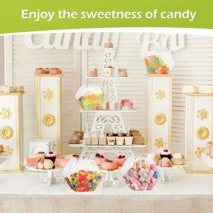 Clear Hexagonal Candy & Cookie Jar with Lid — Reusable Plastic Countertop Organiser