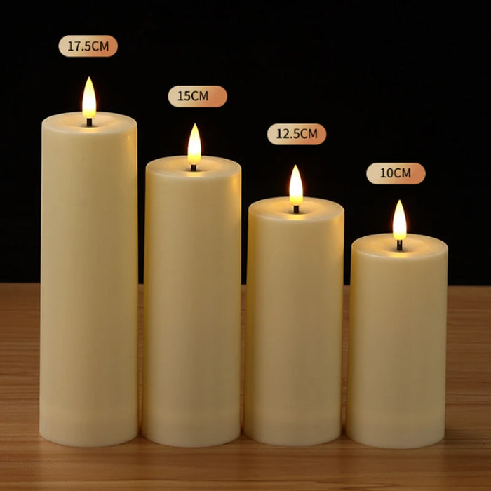 Outdoor Flameless LED Pillar Candles with Remote & Timer — Yellow Flicker, Battery-Operated (3/4pc)