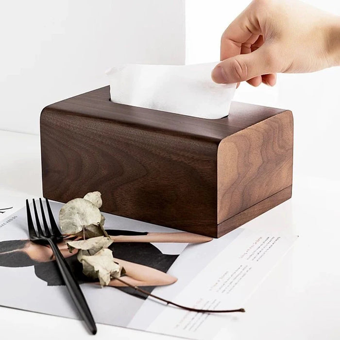 Walnut Solid Wood Tissue Box — Classic Desktop & Bathroom Storage